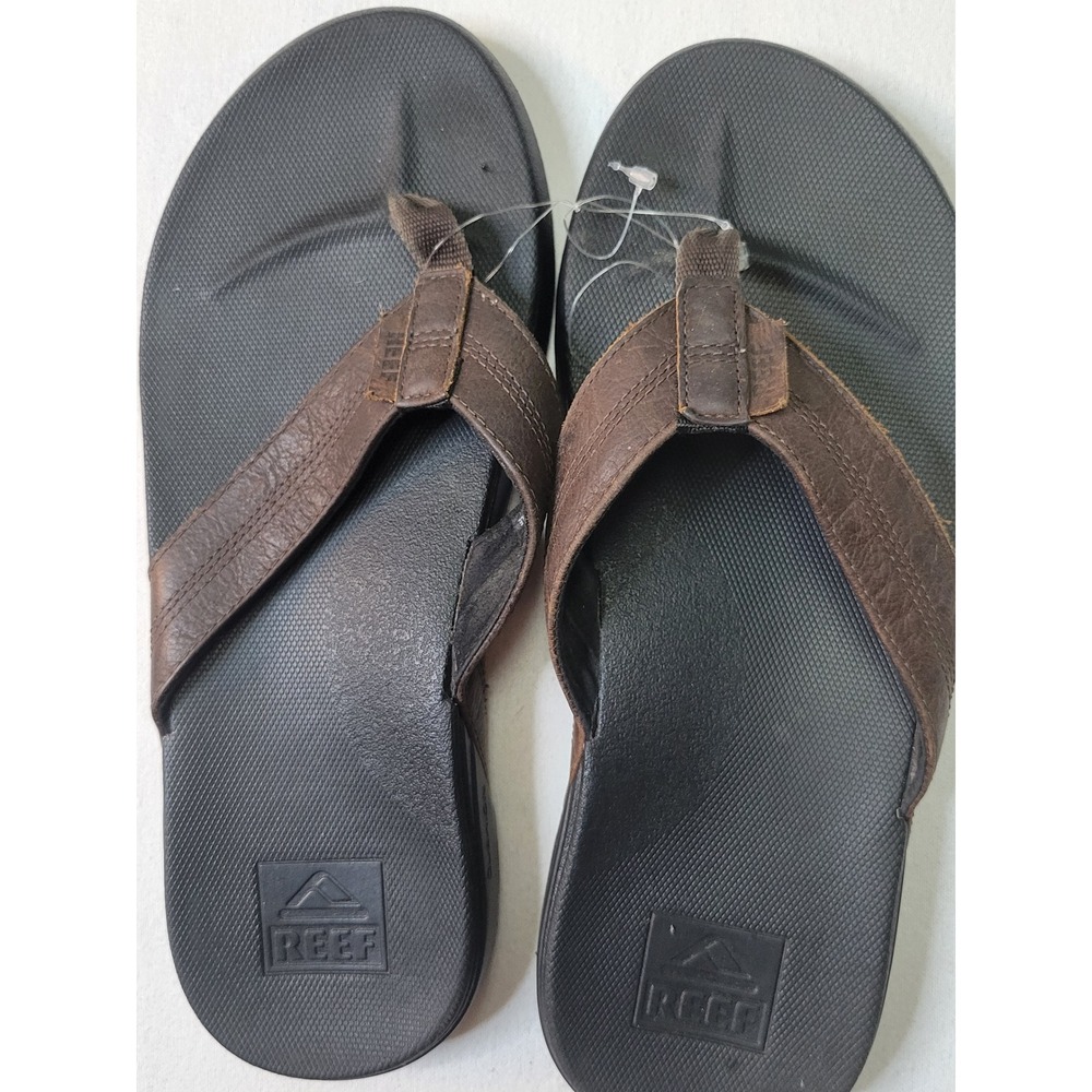 Reef Fanning Mens Leather Flip Flops Brown Black Sandals Size 10 RF002415